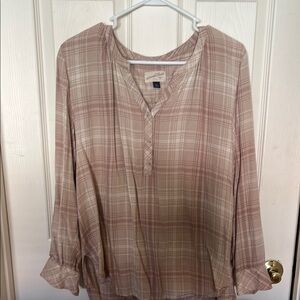Universal Thread Soft Pink plaid Blouse size XL 100% rayon